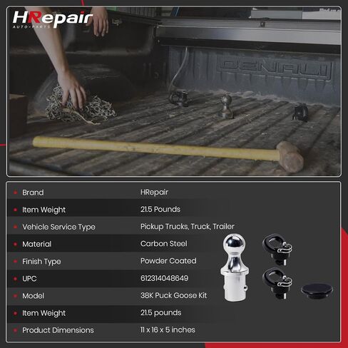 60638 Puck System Gooseneck Hitch Ball Kit fits for 2013-2025 Dodge RAM 2500 3500 2-5/16-Inch Ball - 38000 lbs GTW/ 9500 lbs VTW (W/Toolbox) in Saudi Arabia