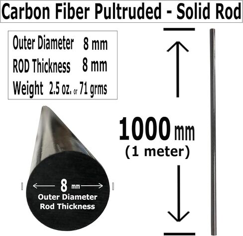 – Round Carbon Fiber Rod - 8mm X 1000mm – Pultruded Round Solid Rod - Black Matte Finish - Pure Solid Carbon Fibre Round Tube shafts - for RC Planes-Drones, Boat DIY Craft Projects in Kuwait