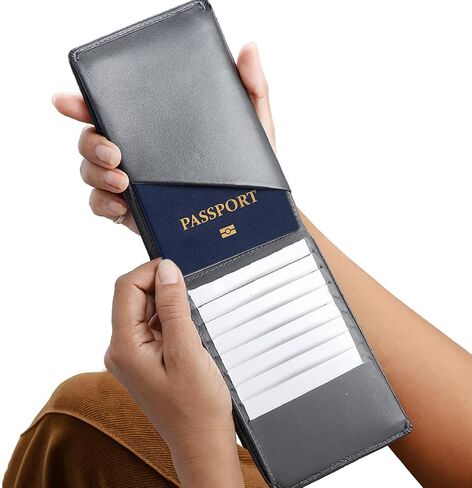 محفظة السفر الجلدية RFID - حامل جواز السفر النحيف للرجال والنساء - يناسب جواز السفر والبطاقات والسيمز و PEN & BOARDING PASS - منظم وثيقة السفر الآمن (أسود) in Saudi Arabia