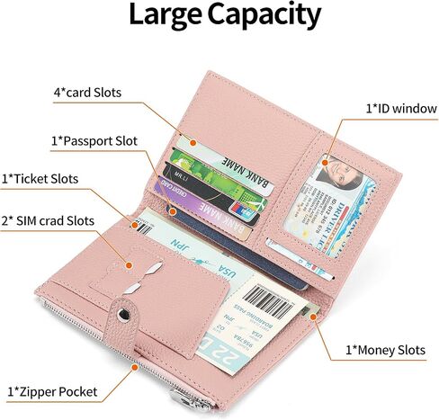 Passport Holder for Women Leather Passport Wallet for Travel RFID Blocking Passport Wallet Credit Card Holder with Zipper Pocket in Saudi Arabia