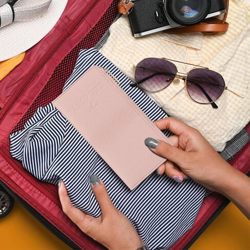 RFID Passport Wallet for Women & Men, Leather Zipper Travel Organizer with Waterproof Design (Black) in Saudi Arabia
