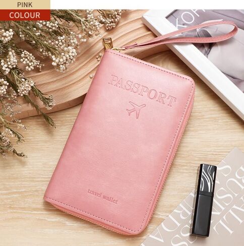 RFID Passport Wallet for Women & Men, Leather Zipper Travel Organizer with Waterproof Design (Black) in Saudi Arabia