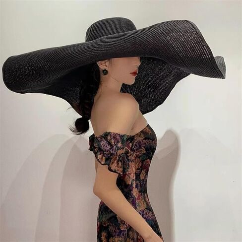 Summer Large Wide Brim Sun Hats for Women Oversized Beach Hat Foldable Travel Straw Hat Lady in Saudi Arabia