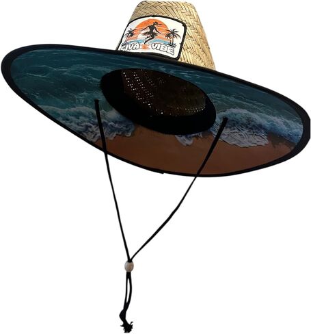 Lifeguard Straw Sun Hat – Wide Brim Beach Hat with Drawstring | Festival, Surf & Outdoor Hat for Men & Women in Saudi Arabia