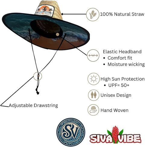 Lifeguard Straw Sun Hat – Wide Brim Beach Hat with Drawstring | Festival, Surf & Outdoor Hat for Men & Women in Saudi Arabia