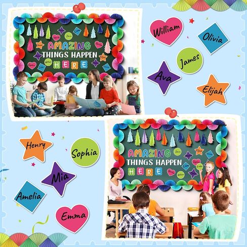 Qilery 86 Pcs Classroom Bulletin Board Decoration Amazing Things Happen Here Bulletin Board Cutouts Paper Fans Garlands Tassel Motivational Decor for School Preschool Elementary Chalkboard Wall Door in Saudi Arabia