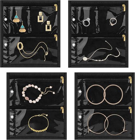 Yotako Travel Jewelry Organizer Case-Jewelry Organizer Jewelry Storage Book Binder with Clear Zipper Velvet Pouch for Travel Home Use, Jewelry Bags for Earrings, Rings, Necklace, Bracelet, Black in Kuwait