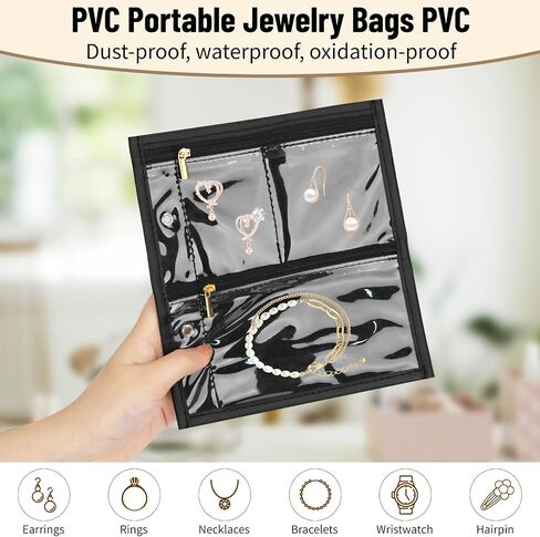 Yotako Travel Jewelry Organizer Case-Jewelry Organizer Jewelry Storage Book Binder with Clear Zipper Velvet Pouch for Travel Home Use, Jewelry Bags for Earrings, Rings, Necklace, Bracelet, Black in Kuwait