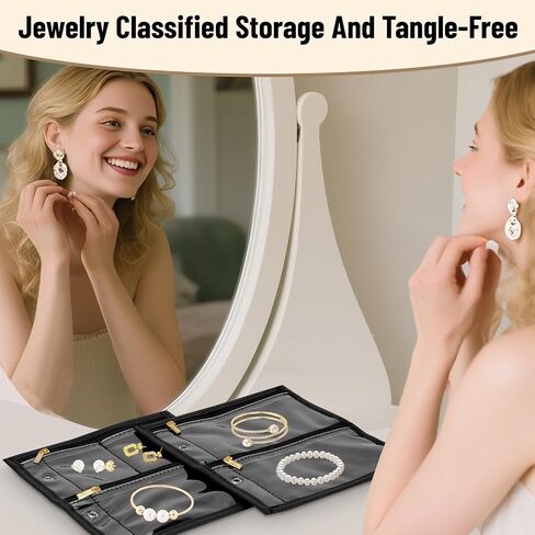 Yotako Travel Jewelry Organizer Case-Jewelry Organizer Jewelry Storage Book Binder with Clear Zipper Velvet Pouch for Travel Home Use, Jewelry Bags for Earrings, Rings, Necklace, Bracelet, Black in Kuwait