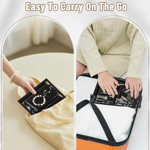 Yotako Travel Jewelry Organizer Case-Jewelry Organizer Jewelry Storage Book Binder with Clear Zipper Velvet Pouch for Travel Home Use, Jewelry Bags for Earrings, Rings, Necklace, Bracelet, Black in Kuwait