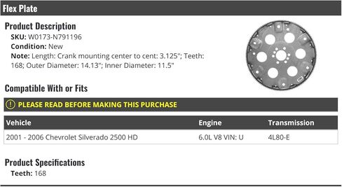 Flex Plate - متوافق مع 2001-2006 Chevy Silverado 2500 HD 6.0L V8 VIN U in Saudi Arabia