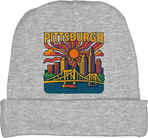 Inktastic Pittsburgh City Skyline Retro Art Baby Beanie Hat in Saudi Arabia