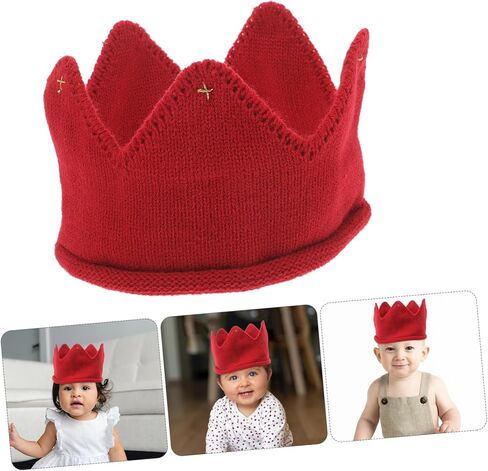 Red Crown Knitted Hat for Boy Girl and Warm Thick Knit Headband Soft Stretchy Winter Beanie for Boys Stylish Party Accessory for Special Occasions and Photos in Saudi Arabia
