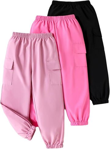 Girls Pants Kids 3-Pack Joggers Toddler Cargo Casual Elastic Waist Pants for Girls 4T 5T Size 6 7 8 in Saudi Arabia