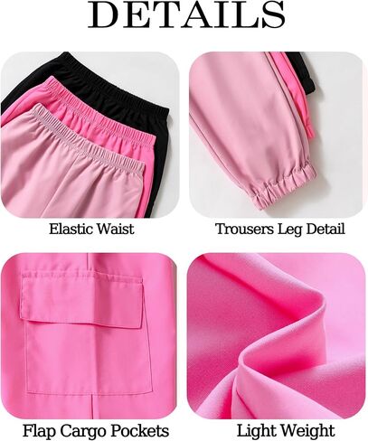Girls Pants Kids 3-Pack Joggers Toddler Cargo Casual Elastic Waist Pants for Girls 4T 5T Size 6 7 8 in Saudi Arabia