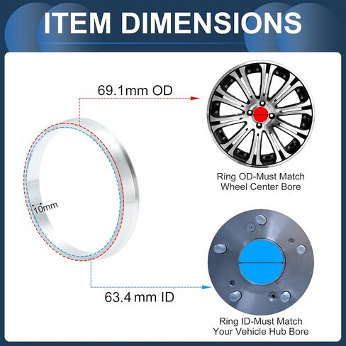 Car Wheel Hub Centric Rings OD 69.1mm to ID 67.1mm Wheels Center Shaft Shock Absorbing Hubrings Aluminum Alloy Silver Tone Durable in Kuwait