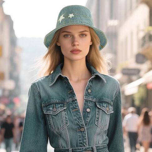 DOCILA Denim Cowboy Hat Women Cozy Western Blue Jean Cowgirl Bucket Sun Hats Packable Fisherman Boonie Cap in Saudi Arabia