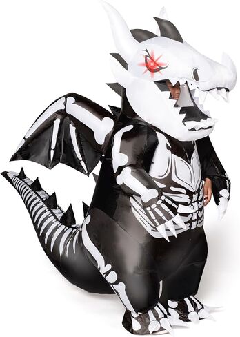 Spooktacular Creations Inflatable Costume for Kids, LED Light Eyes Dragon Skeleton Air Blow Up Costume, 3D Horns Wings for Halloween Parties (3ft11" - 4ft7") in Saudi Arabia