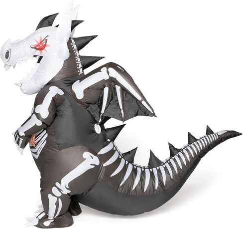 Spooktacular Creations Inflatable Costume for Kids, LED Light Eyes Dragon Skeleton Air Blow Up Costume, 3D Horns Wings for Halloween Parties (3ft11" - 4ft7") in Saudi Arabia