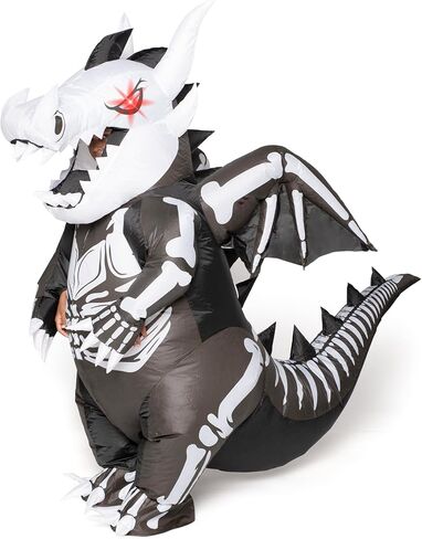 Spooktacular Creations Inflatable Costume for Kids, LED Light Eyes Dragon Skeleton Air Blow Up Costume, 3D Horns Wings for Halloween Parties (3ft11" - 4ft7") in Saudi Arabia