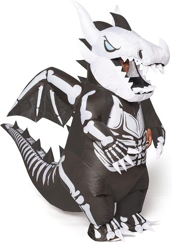 Spooktacular Creations Inflatable Costume for Kids, LED Light Eyes Dragon Skeleton Air Blow Up Costume, 3D Horns Wings for Halloween Parties (3ft11" - 4ft7") in Saudi Arabia