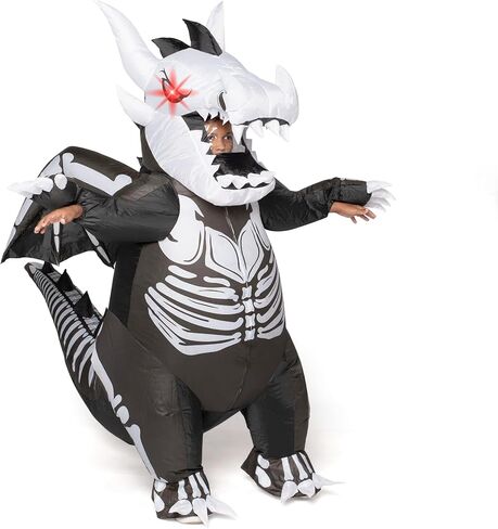 Spooktacular Creations Inflatable Costume for Kids, LED Light Eyes Dragon Skeleton Air Blow Up Costume, 3D Horns Wings for Halloween Parties (3ft11" - 4ft7") in Saudi Arabia