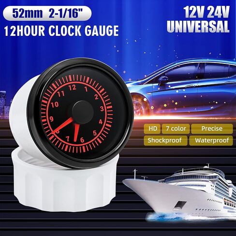 Artilaura 2 "52mm Gauge 7 Color Color مقاومة للماء 0-12 ساعة مقياس متر على مدار الساعة لقارب السيارة (أبيض) in Saudi Arabia