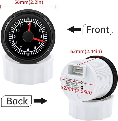 Artilaura 2 "52mm Gauge 7 Color Color مقاومة للماء 0-12 ساعة مقياس متر على مدار الساعة لقارب السيارة (أبيض) in Saudi Arabia