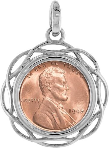 Sterling Silver Braided Edge Penny Bezel Pendant for 19 mm Coins Prong Back 1 Cent Coin NOT Included in Saudi Arabia