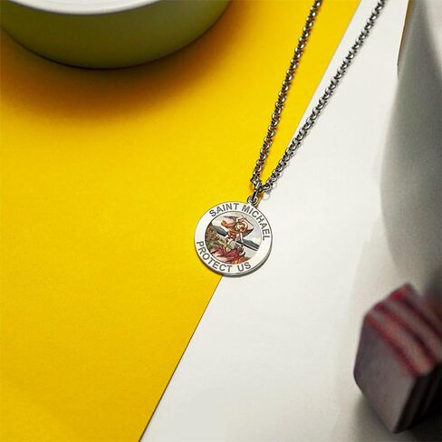PicturesOnGold.com Saint Michael Religious Medal Color - 1 Inch Size of a Quarter in Sterling Silver in Saudi Arabia