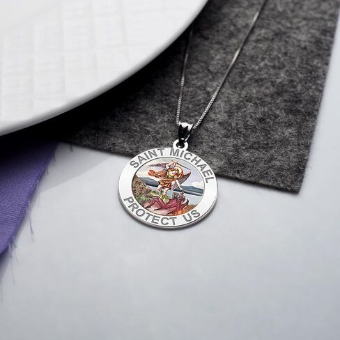 PicturesOnGold.com Saint Michael Religious Medal Color - 1 Inch Size of a Quarter in Sterling Silver in Saudi Arabia
