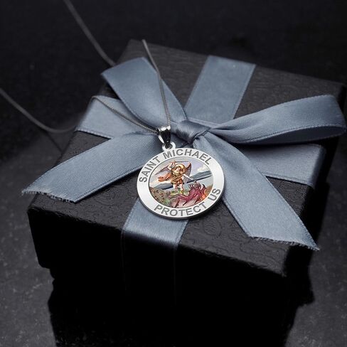 PicturesOnGold.com Saint Michael Religious Medal Color - 1 Inch Size of a Quarter in Sterling Silver in Saudi Arabia