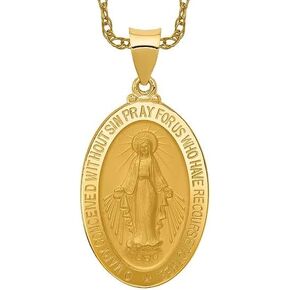 IceCarats 14K Solid Yellow Gold Our Lady of Miraculous Medal Blessed Virgin Mary Oval Necklace Chain Pendant Charm in Kuwait