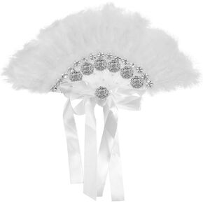 Handheld Rhinestone Plume Fan for Weddings and Stage Performances Decorative Bridal Fan for Elegant Accessory for Bridal Parties and Special Events in Saudi Arabia