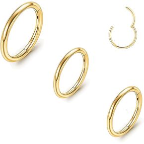 3pc BeutiLakoko Nose Hoop Hypoallergenic Titanium Nose Rings for Women Men Septum Jewelry Hinged Cartilage Earrings for Nostril Helix rook Tragus ear Daith Conch Lip Rings Ear Lobe piercing Gold/Silver 20G/18G in Kuwait