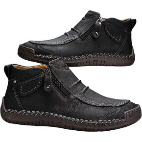 Handmade Leather Ankle Boots, Fashion Style with Side Zip, Available in Black, White, Brown, Casual Comfort Walking Shoes in Saudi Arabia