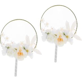 Homoyoyo 2pcs Chinese Style Handheld Fans with Tassel and Floral Embellishments for Cosplay Home Decor and Vintage Photography Elegant Round Design with Lifelike Artificial Flowers in Saudi Arabia