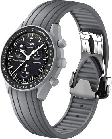 حزام لساعة أوميغا x سواتش MoonSwatch 20 مم، مشبك قابل للطي بلمسة نهائية غير لامعة متوافق مع أوميغا سواتش Moonswatch Speedmaster، حزام بديل منحني لا يوجد فجوة لساعة أوميغا للرجال والنساء in Kuwait