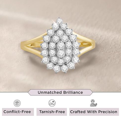 jewellili 10k مختبر الذهب الأصفر النمو الماسي الماسي خاتم الذكرى السنوية للنساء | 3/4 CTTW | حجم الحلقة 6 و 7 و 8 | هدية المجوهرات الخالدة لها | صندوق الهدايا المدرجة in Saudi Arabia