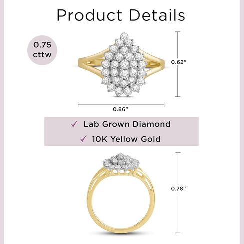 jewellili 10k مختبر الذهب الأصفر النمو الماسي الماسي خاتم الذكرى السنوية للنساء | 3/4 CTTW | حجم الحلقة 6 و 7 و 8 | هدية المجوهرات الخالدة لها | صندوق الهدايا المدرجة in Saudi Arabia