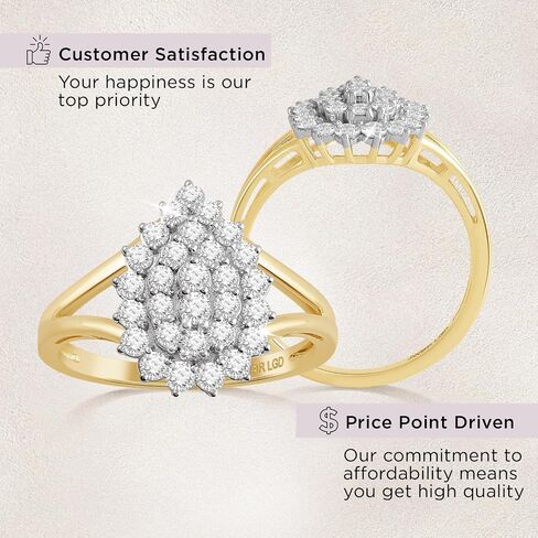 jewellili 10k مختبر الذهب الأصفر النمو الماسي الماسي خاتم الذكرى السنوية للنساء | 3/4 CTTW | حجم الحلقة 6 و 7 و 8 | هدية المجوهرات الخالدة لها | صندوق الهدايا المدرجة in Saudi Arabia