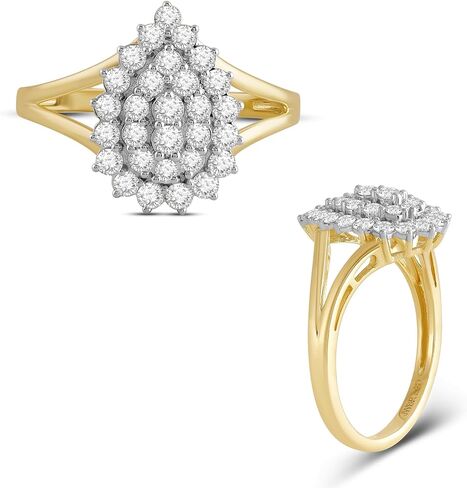jewellili 10k مختبر الذهب الأصفر النمو الماسي الماسي خاتم الذكرى السنوية للنساء | 3/4 CTTW | حجم الحلقة 6 و 7 و 8 | هدية المجوهرات الخالدة لها | صندوق الهدايا المدرجة in Saudi Arabia