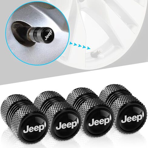 Tire Valve Stem Caps Compatible with Jeep Series Car Wheel Air caps Metal Valve Stem Caps Decoration Accessories 4 Pcs Black in Kuwait