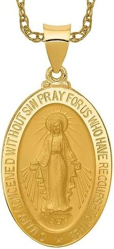 IceCarats 14K Solid Yellow Gold Our Lady of Miraculous Medal Blessed Virgin Mary Oval Necklace Chain Pendant Charm in Kuwait