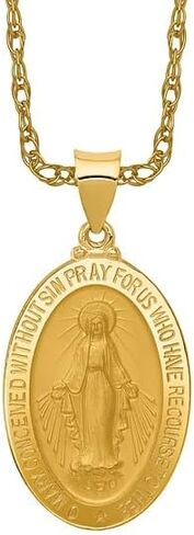 IceCarats 14K Solid Yellow Gold Our Lady of Miraculous Medal Blessed Virgin Mary Oval Necklace Chain Pendant Charm in Kuwait
