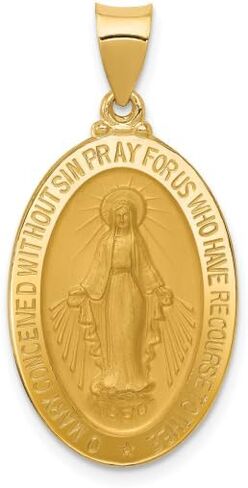 IceCarats 14K Solid Yellow Gold Our Lady of Miraculous Medal Blessed Virgin Mary Oval Necklace Chain Pendant Charm in Kuwait