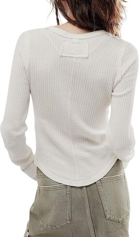 جرة من الحب للسيدات وافل المساكين قمم طويلة الأكمام القمصان Henley Tops V-Deac Button أسفل القمصان الحرارية تسقط ملابس in Kuwait