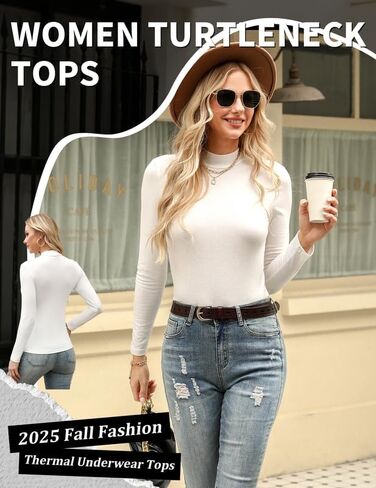 Marvmys Womens 2 Pack Turtleneck قمصان طويلة الأكمام خفيفة الوزن Basic Slim Fit Tops Informal Inferal Tops XS-2XL in Kuwait