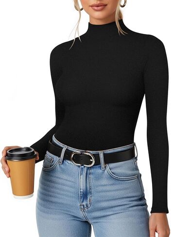 Mangopop Women's Hortleneck Shirt Long Sleeve Fall Fall Fall Fashion Undershirt Tops Basic Tops Teeped Layer 2025 in Saudi Arabia