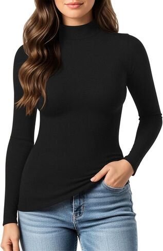 Mangopop Women's Hortleneck Shirt Long Sleeve Fall Fall Fall Fashion Undershirt Tops Basic Tops Teeped Layer 2025 in Saudi Arabia